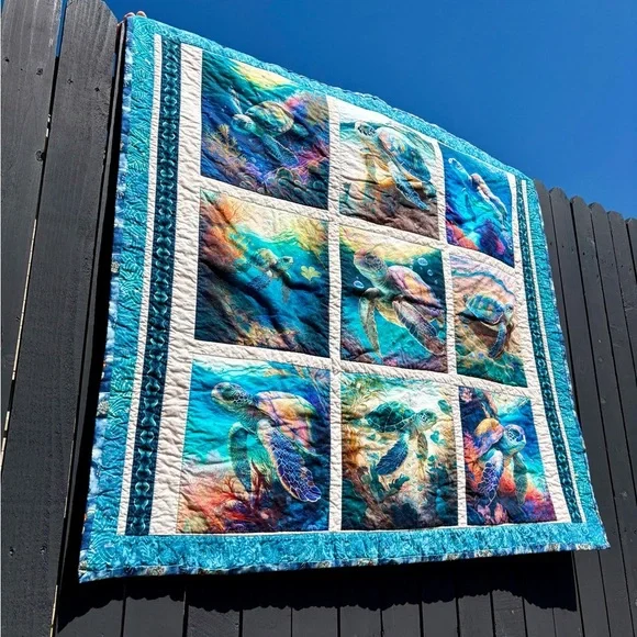 Sea Turtle Themed Quilt, machine quilted - Picture 9 of 13